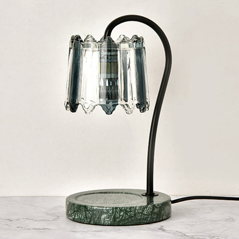 Moderne Art Deco Eisen-Glas- und Marmor-Rundbasis- &amp; Blumen-Schirm 1-Licht Aroma-Schmelzwachs-Tischlampe für Schlafzimmer &amp; Wohnzimmer 