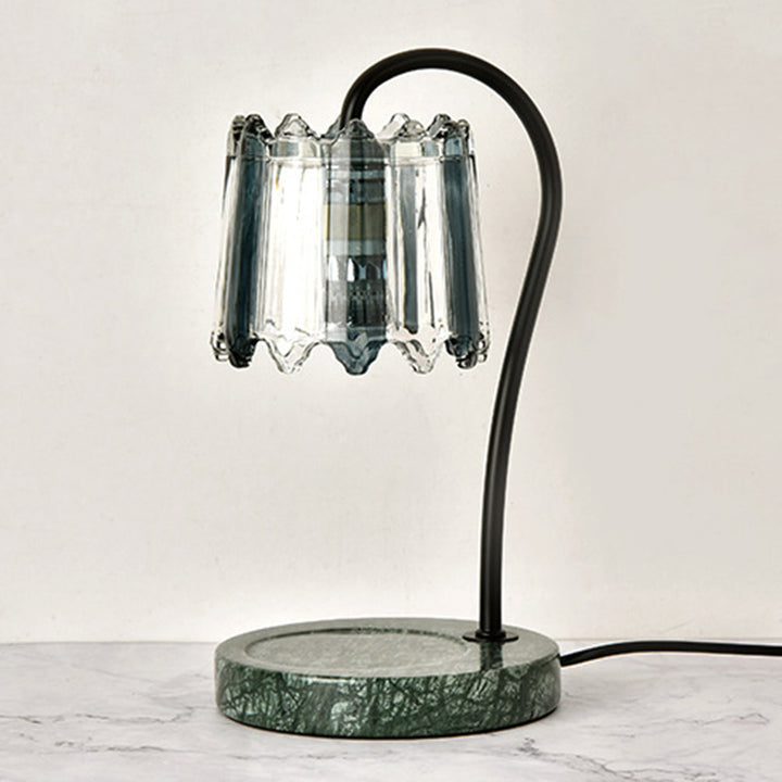 Moderne Art Deco Eisen-Glas- und Marmor-Rundbasis- &amp; Blumen-Schirm 1-Licht Aroma-Schmelzwachs-Tischlampe für Schlafzimmer &amp; Wohnzimmer 