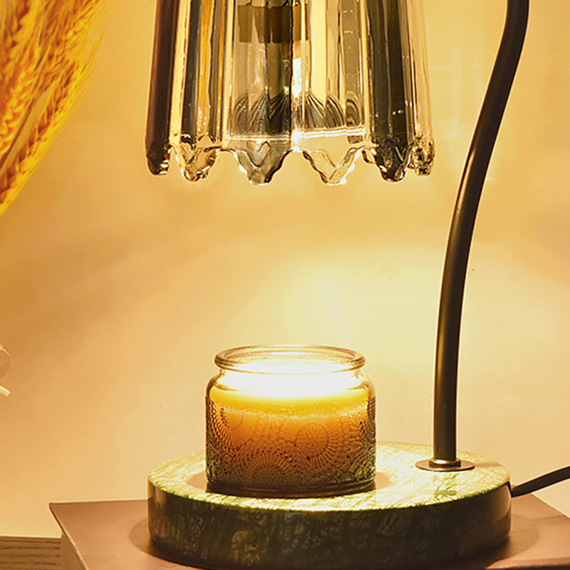 Moderne Art Deco Eisen-Glas- und Marmor-Rundbasis- &amp; Blumen-Schirm 1-Licht Aroma-Schmelzwachs-Tischlampe für Schlafzimmer &amp; Wohnzimmer 