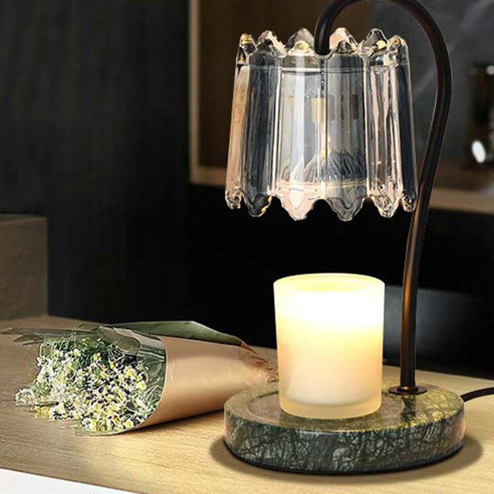 Moderne Art Deco Eisen-Glas- und Marmor-Rundbasis- &amp; Blumen-Schirm 1-Licht Aroma-Schmelzwachs-Tischlampe für Schlafzimmer &amp; Wohnzimmer 