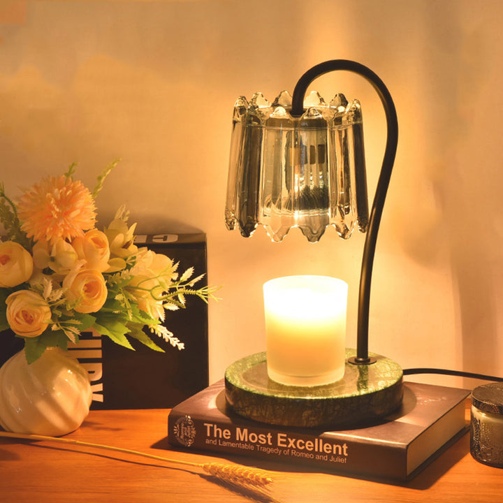 Moderne Art Deco Eisen-Glas- und Marmor-Rundbasis- &amp; Blumen-Schirm 1-Licht Aroma-Schmelzwachs-Tischlampe für Schlafzimmer &amp; Wohnzimmer 