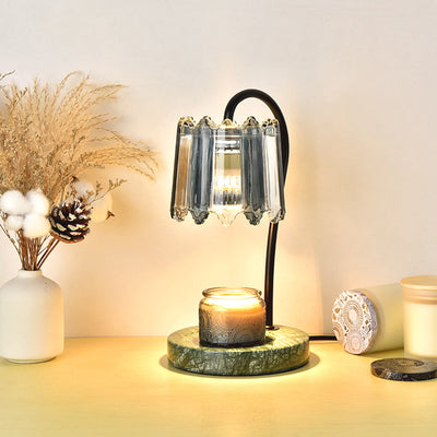 Modern Art Deco Iron Glass & Marble Round Base & Flower Shade 1-Light Aroma Melting Wax Table Lamp For Bedroom & Living Room