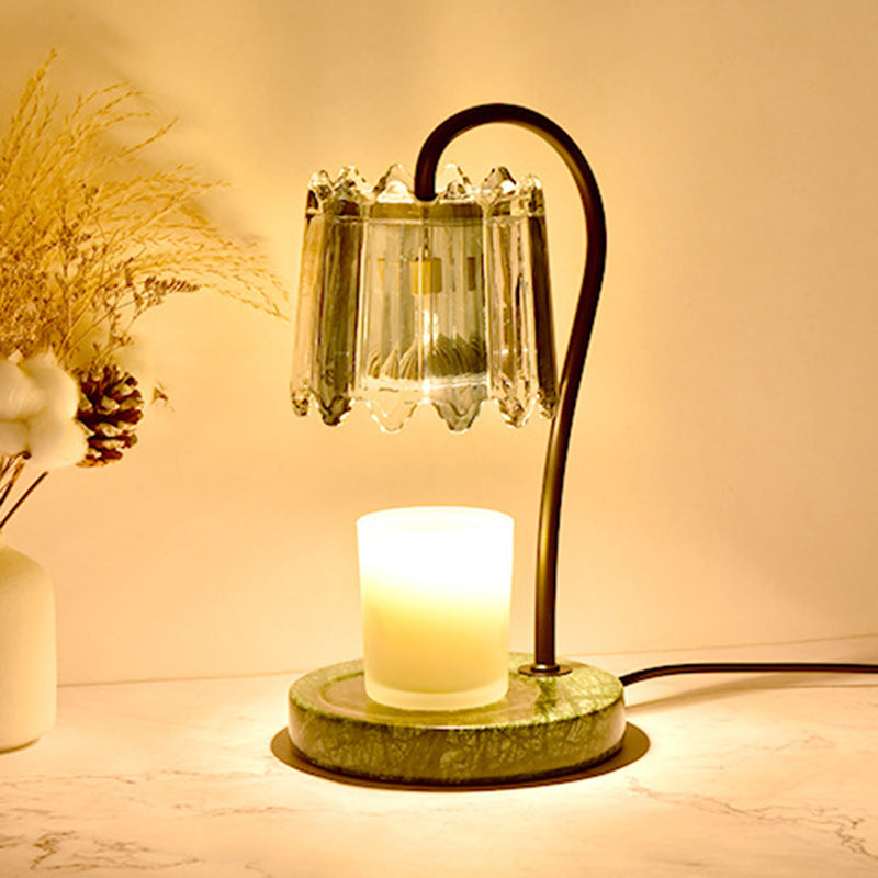 Moderne Art Deco Eisen-Glas- und Marmor-Rundbasis- &amp; Blumen-Schirm 1-Licht Aroma-Schmelzwachs-Tischlampe für Schlafzimmer &amp; Wohnzimmer 
