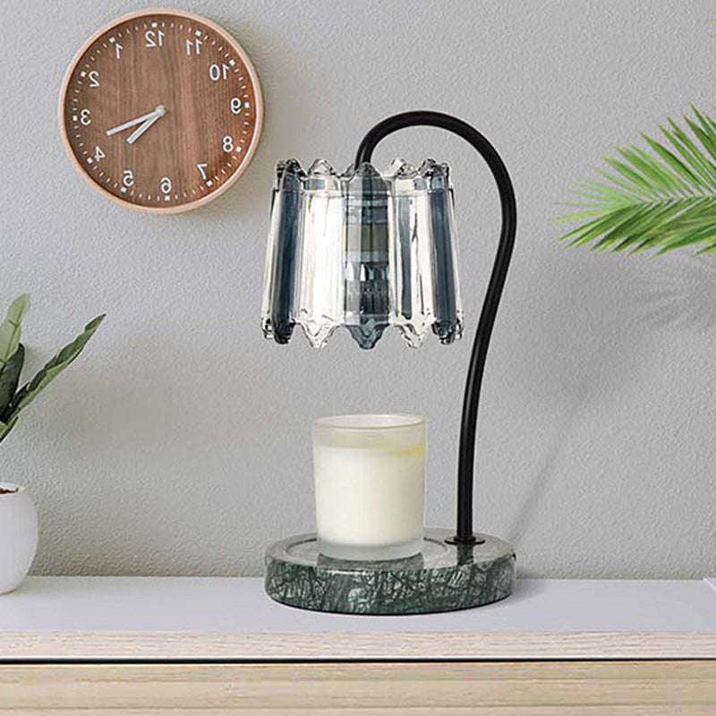 Moderne Art Deco Eisen-Glas- und Marmor-Rundbasis- &amp; Blumen-Schirm 1-Licht Aroma-Schmelzwachs-Tischlampe für Schlafzimmer &amp; Wohnzimmer 
