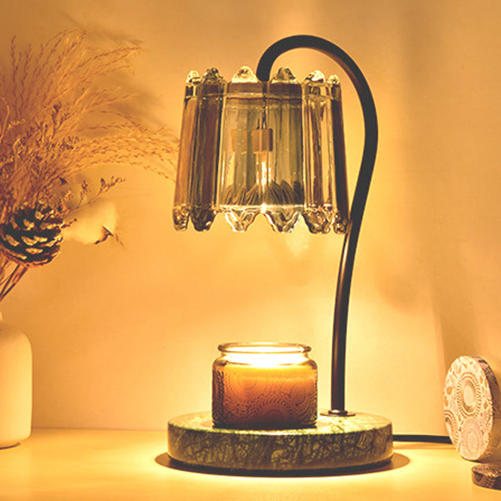 Moderne Art Deco Eisen-Glas- und Marmor-Rundbasis- &amp; Blumen-Schirm 1-Licht Aroma-Schmelzwachs-Tischlampe für Schlafzimmer &amp; Wohnzimmer 