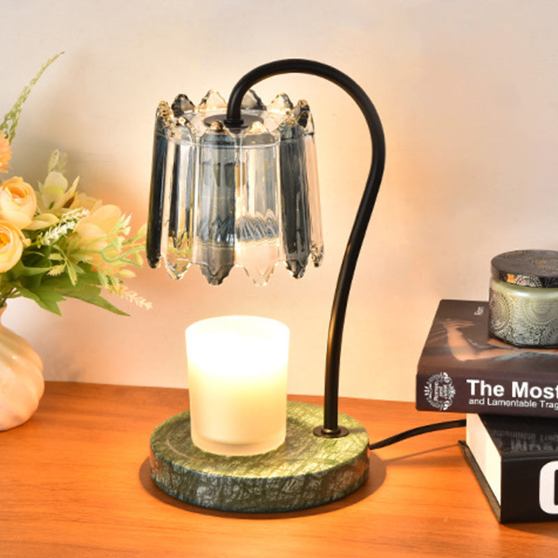 Modern Art Deco Iron Glass & Marble Round Base & Flower Shade 1-Light Aroma Melting Wax Table Lamp For Bedroom & Living Room