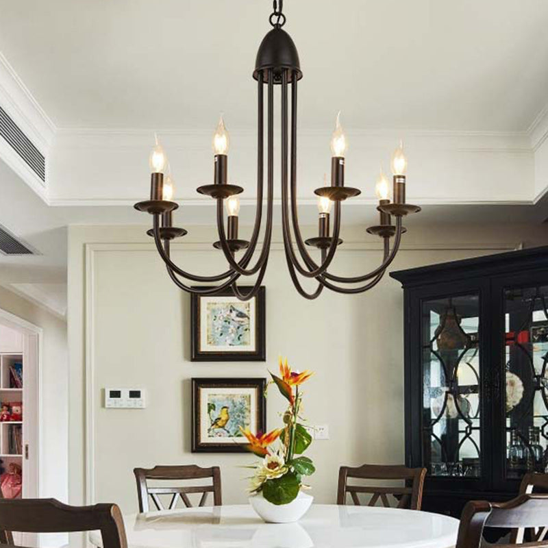 ヴィンテージ アイアントーチシャンデリア 伝統的なヴィンテージアイアン8ライトキャンドルシャンデリア