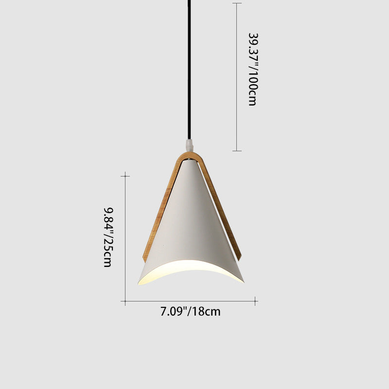 Contemporary Nordic Wood & Iron Conical 1-Light Adjustable Pendant Light For Bedroom & Living Room