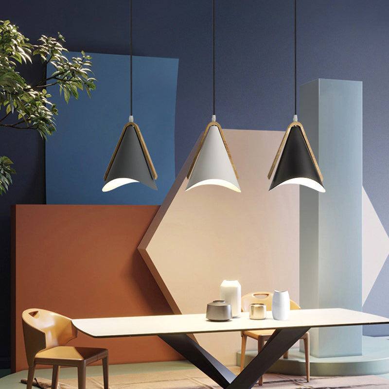 Contemporary Nordic Wood & Iron Conical 1-Light Adjustable Pendant Light For Bedroom & Living Room