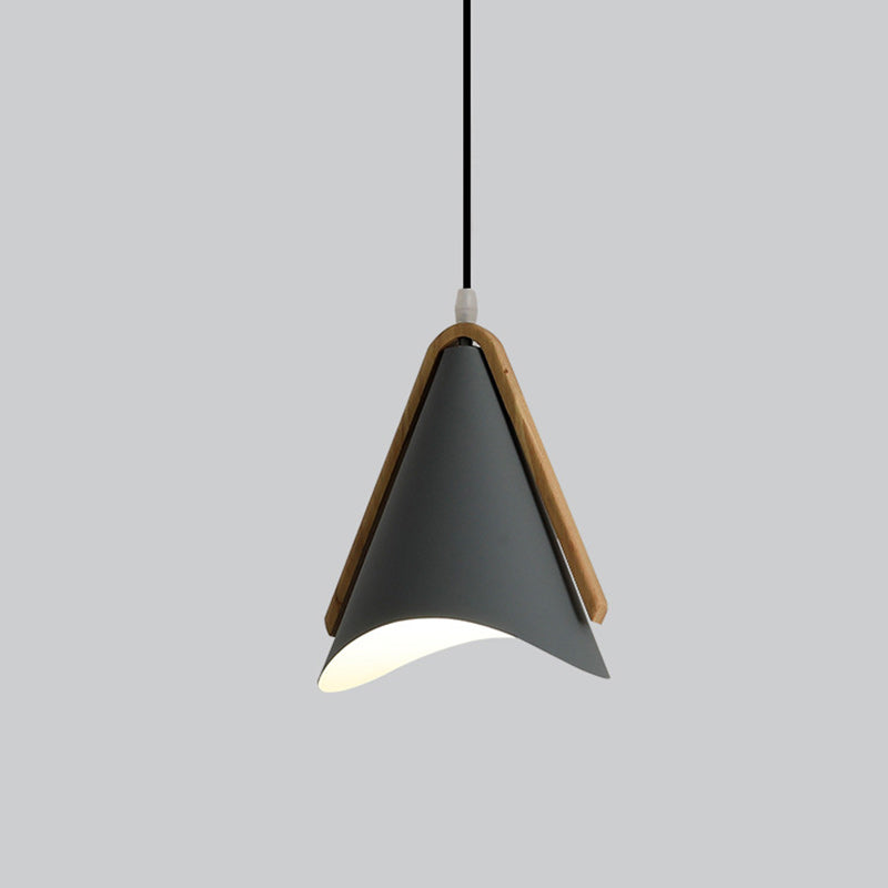 Contemporary Nordic Wood & Iron Conical 1-Light Adjustable Pendant Light For Bedroom & Living Room