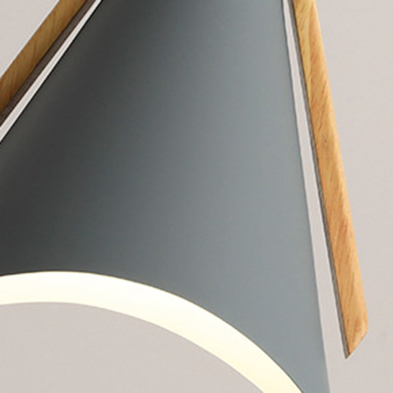 Contemporary Nordic Wood & Iron Conical 1-Light Adjustable Pendant Light For Bedroom & Living Room