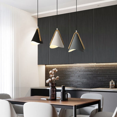 Contemporary Nordic Wood & Iron Conical 1-Light Adjustable Pendant Light For Bedroom & Living Room