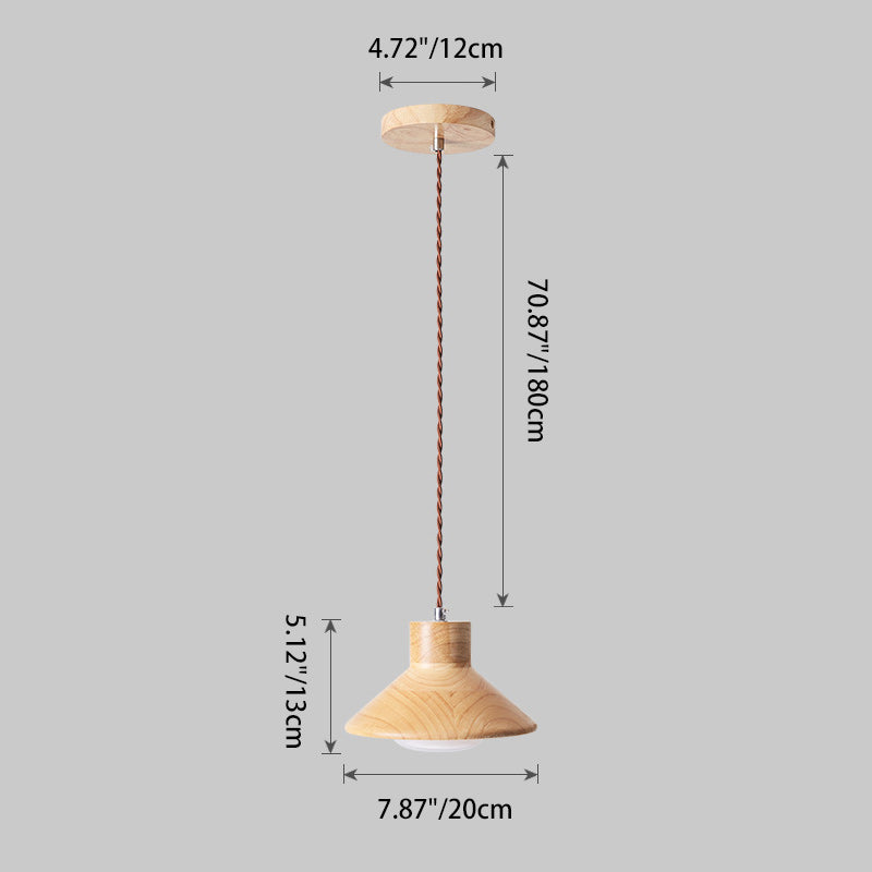 Traditional Japanese Wood Conical 1-Light Pendant Light For Bedroom &amp; Living Room