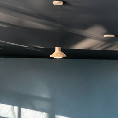 Traditional Japanese Wood Conical 1-Light Pendant Light For Bedroom & Living Room