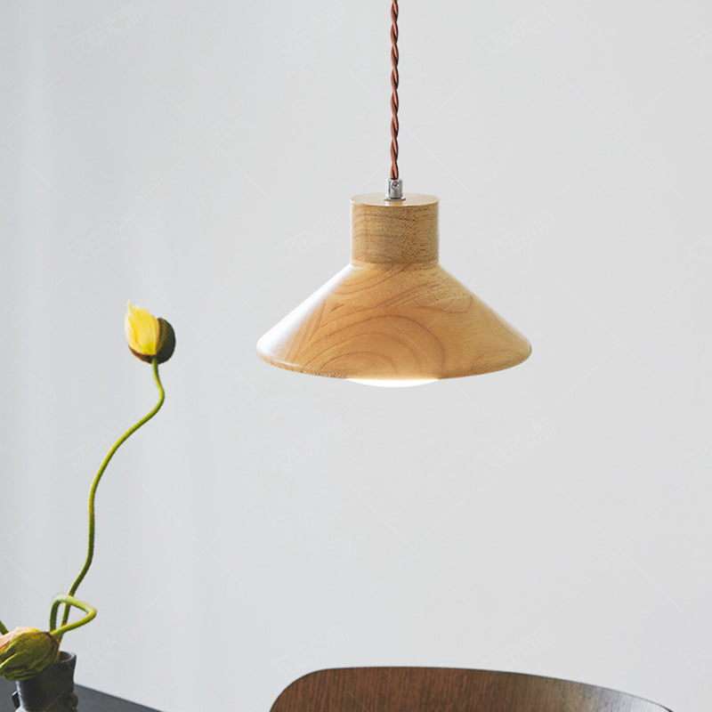 Traditional Japanese Wood Conical 1-Light Pendant Light For Bedroom &amp; Living Room