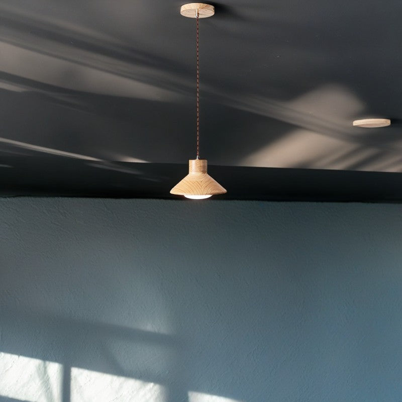 Traditional Japanese Wood Conical 1-Light Pendant Light For Bedroom & Living Room