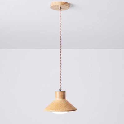 Traditional Japanese Wood Conical 1-Light Pendant Light For Bedroom & Living Room