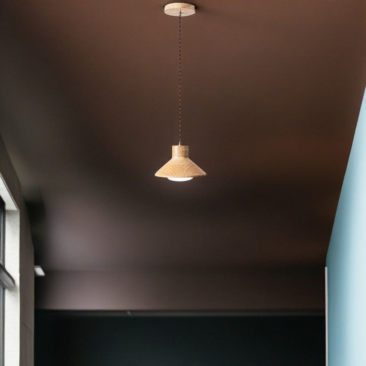 Traditional Japanese Wood Conical 1-Light Pendant Light For Bedroom &amp; Living Room