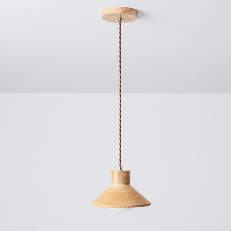 Traditional Japanese Wood Conical 1-Light Pendant Light For Bedroom &amp; Living Room