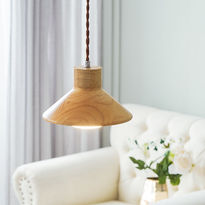 Traditional Japanese Wood Conical 1-Light Pendant Light For Bedroom &amp; Living Room