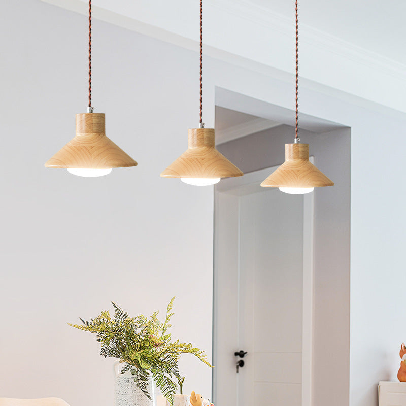 Traditional Japanese Wood Conical 1-Light Pendant Light For Bedroom &amp; Living Room