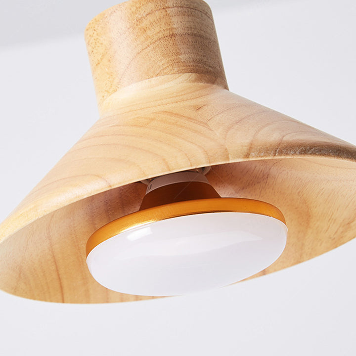 Traditional Japanese Wood Conical 1-Light Pendant Light For Bedroom &amp; Living Room