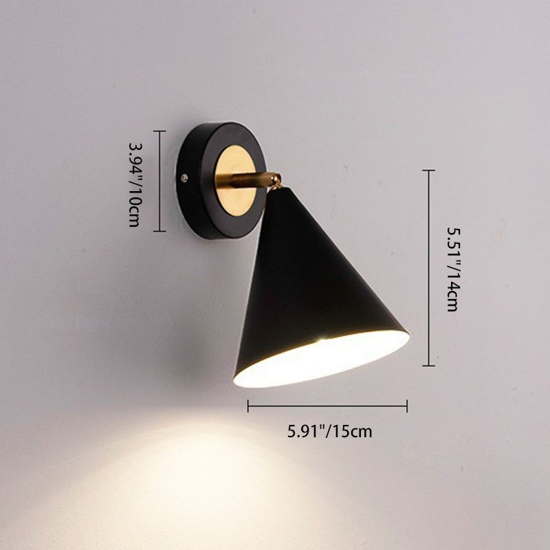 Applique murale moderne minimaliste avec abat-jour conique en fer à 1 lumière rotative pour chambre et salon 