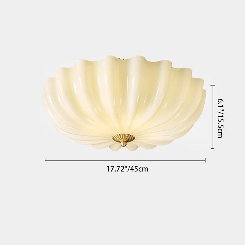 Traditional French Brass & Glass Petal Shade 3/4 Light Flush Mount Ceiling Light For Bedroom & Living Room