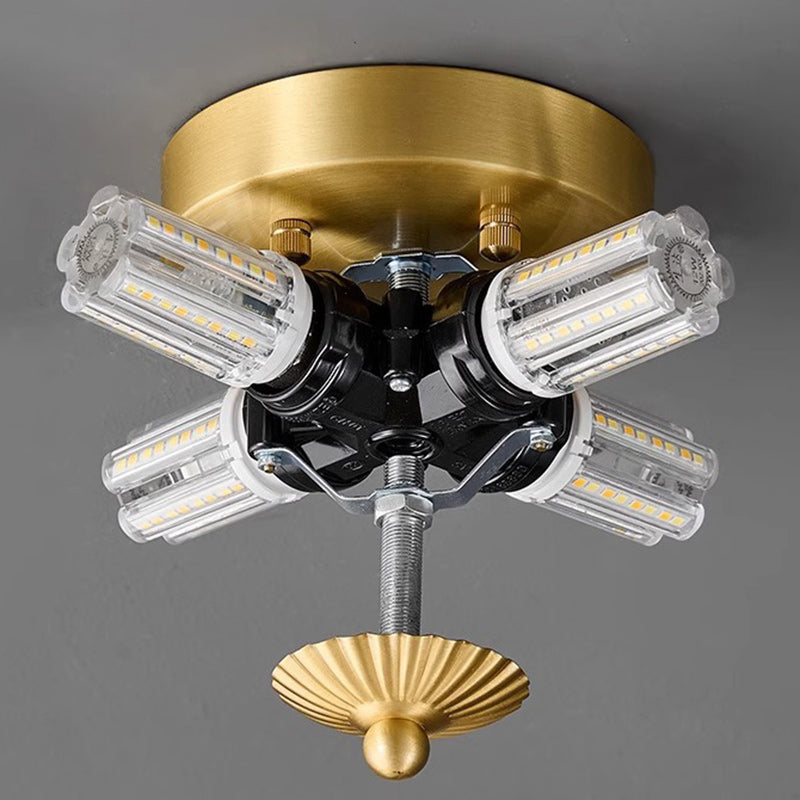 Traditional French Brass & Glass Petal Shade 3/4 Light Flush Mount Ceiling Light For Bedroom & Living Room