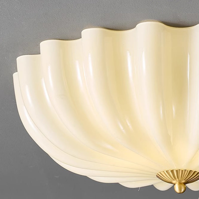 Traditional French Brass & Glass Petal Shade 3/4 Light Flush Mount Ceiling Light For Bedroom & Living Room