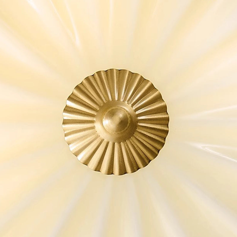 Traditional French Brass & Glass Petal Shade 3/4 Light Flush Mount Ceiling Light For Bedroom & Living Room