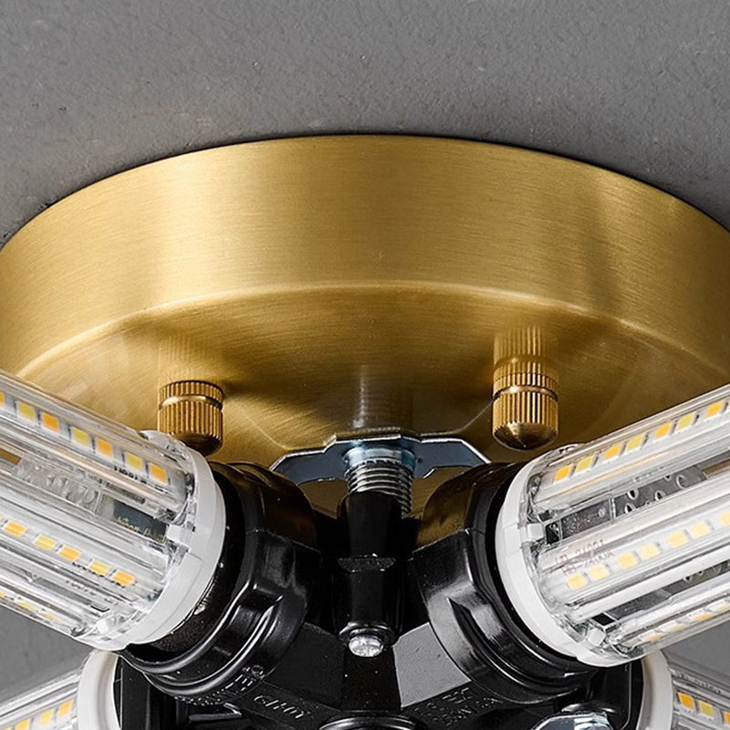 Traditional French Brass & Glass Petal Shade 3/4 Light Flush Mount Ceiling Light For Bedroom & Living Room