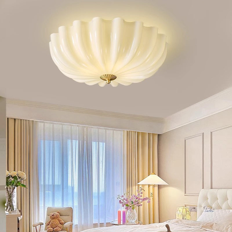Traditional French Brass & Glass Petal Shade 3/4 Light Flush Mount Ceiling Light For Bedroom & Living Room