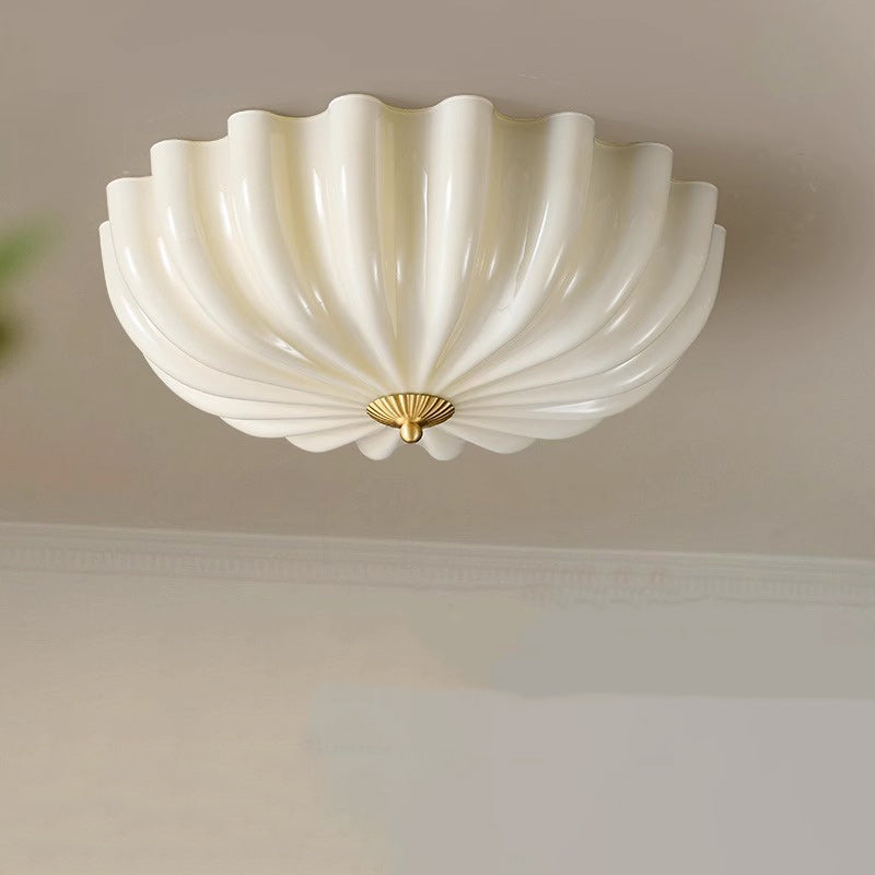 Traditional French Brass & Glass Petal Shade 3/4 Light Flush Mount Ceiling Light For Bedroom & Living Room