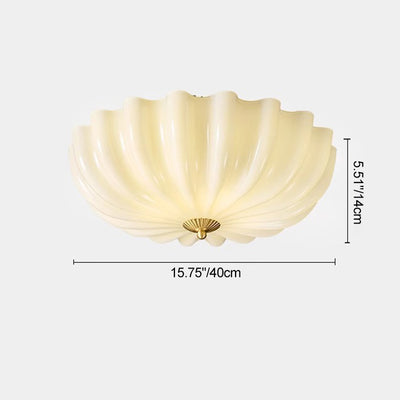 Traditional French Brass & Glass Petal Shade 3/4 Light Flush Mount Ceiling Light For Bedroom & Living Room