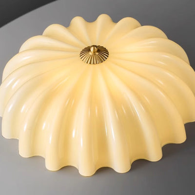 Traditional French Brass & Glass Petal Shade 3/4 Light Flush Mount Ceiling Light For Bedroom & Living Room