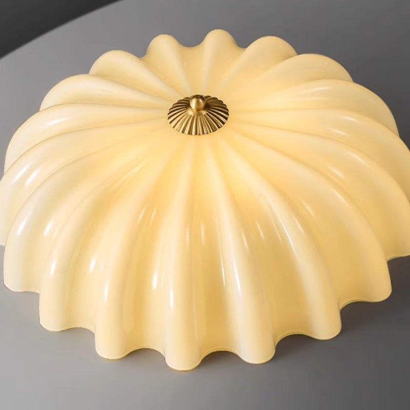 Traditional French Brass & Glass Petal Shade 3/4 Light Flush Mount Ceiling Light For Bedroom & Living Room