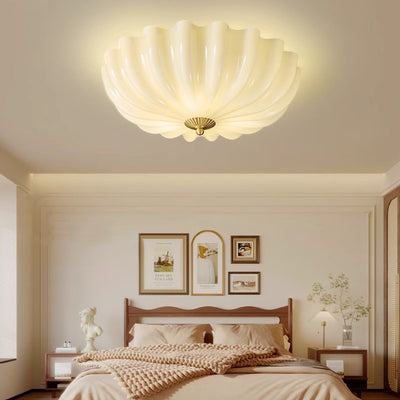 Traditional French Brass & Glass Petal Shade 3/4 Light Flush Mount Ceiling Light For Bedroom & Living Room