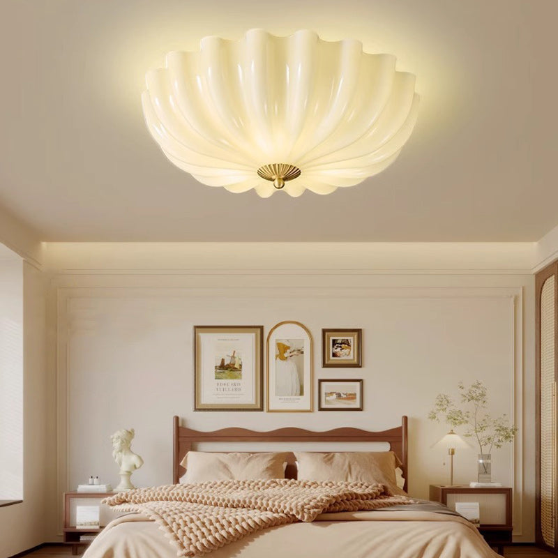 Traditional French Brass & Glass Petal Shade 3/4 Light Flush Mount Ceiling Light For Bedroom & Living Room