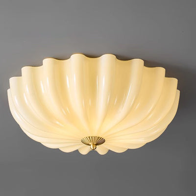 Traditional French Brass & Glass Petal Shade 3/4 Light Flush Mount Ceiling Light For Bedroom & Living Room