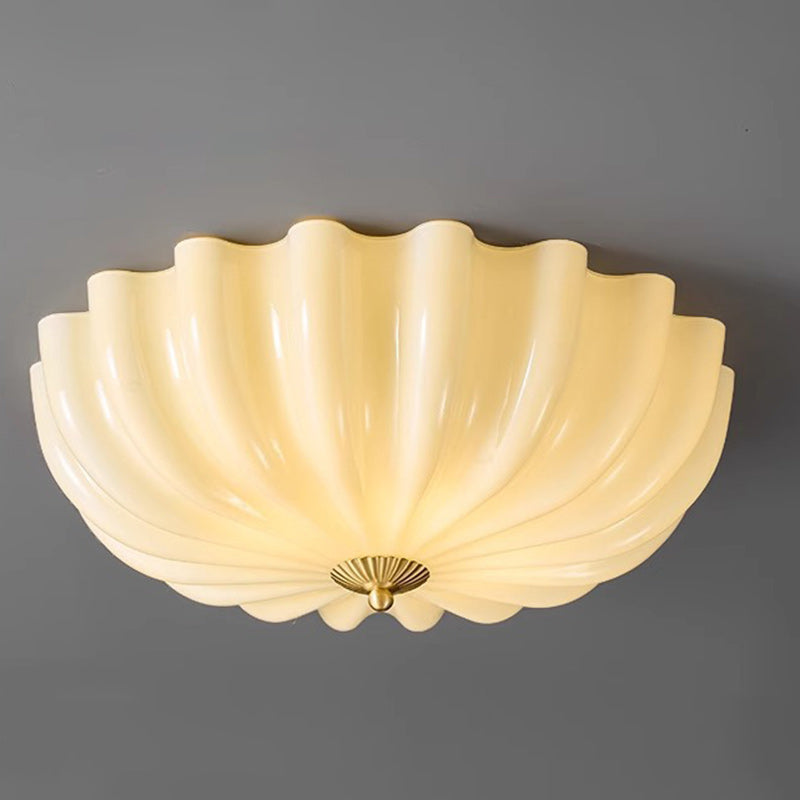 Traditional French Brass & Glass Petal Shade 3/4 Light Flush Mount Ceiling Light For Bedroom & Living Room