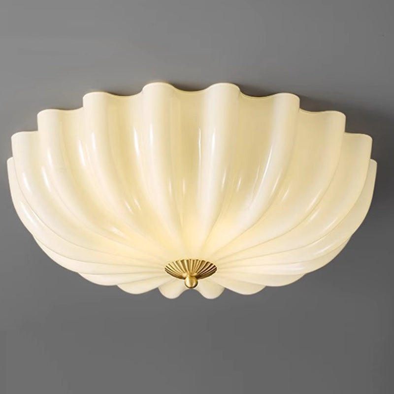 Traditional French Brass & Glass Petal Shade 3/4 Light Flush Mount Ceiling Light For Bedroom & Living Room