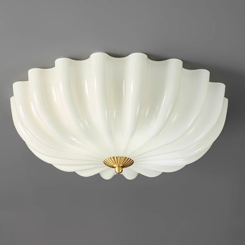 Traditional French Brass & Glass Petal Shade 3/4 Light Flush Mount Ceiling Light For Bedroom & Living Room