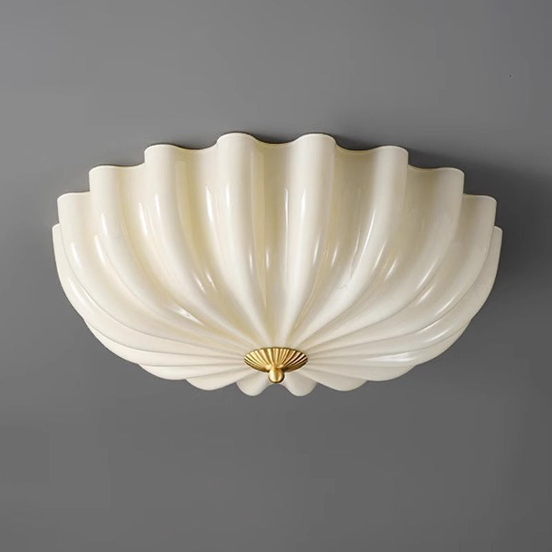 Traditional French Brass & Glass Petal Shade 3/4 Light Flush Mount Ceiling Light For Bedroom & Living Room