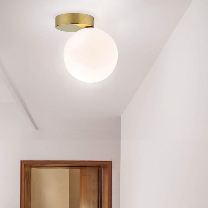 Contemporary Nordic Iron &amp; Glass Globe 1-Light Semi-Flush Mount Ceiling Light For Bedroom &amp; Living Room