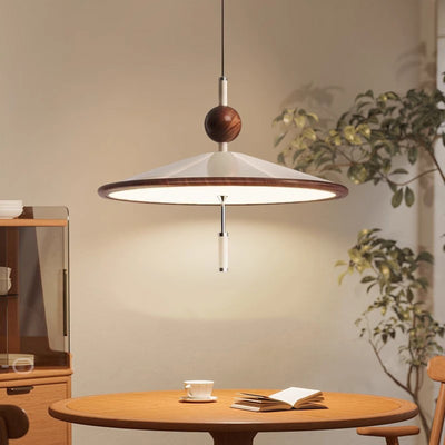 Modern Mid-Century Iron Aluminum & Acrylic Umbrella-Shaped LED Pendant Light For Bedroom & Living Room
