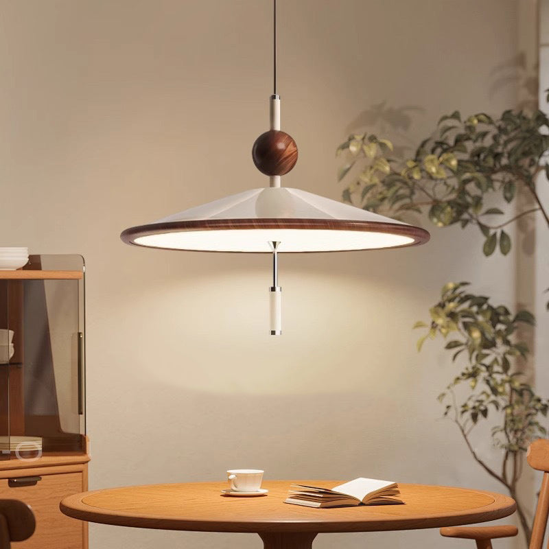 Modern Mid-Century Iron Aluminum & Acrylic Umbrella-Shaped LED Pendant Light For Bedroom & Living Room