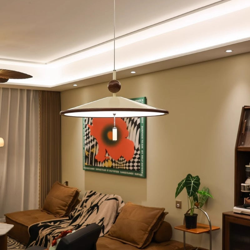 Modern Mid-Century Iron Aluminum & Acrylic Umbrella-Shaped LED Pendant Light For Bedroom & Living Room