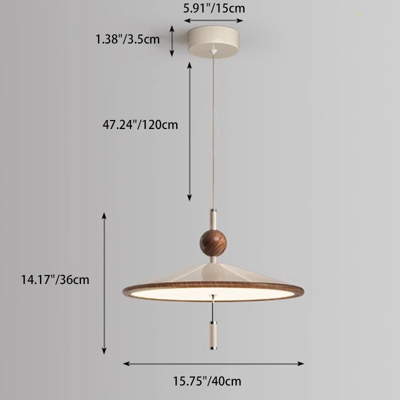 Modern Mid-Century Iron Aluminum & Acrylic Umbrella-Shaped LED Pendant Light For Bedroom & Living Room