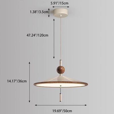 Modern Mid-Century Iron Aluminum & Acrylic Umbrella-Shaped LED Pendant Light For Bedroom & Living Room